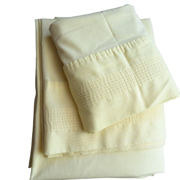 Vintage 70s Springmaid Full 4pc Sheet Set Canary Yellow No Iron Percale Cottage - Picture 1 of 10